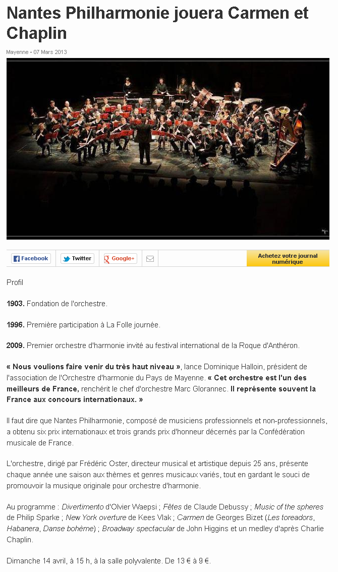Nantes Philharmonie jouera Carmen et Chaplin